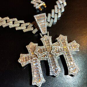 Real baguette crystal 14 k gold filled cross pendant